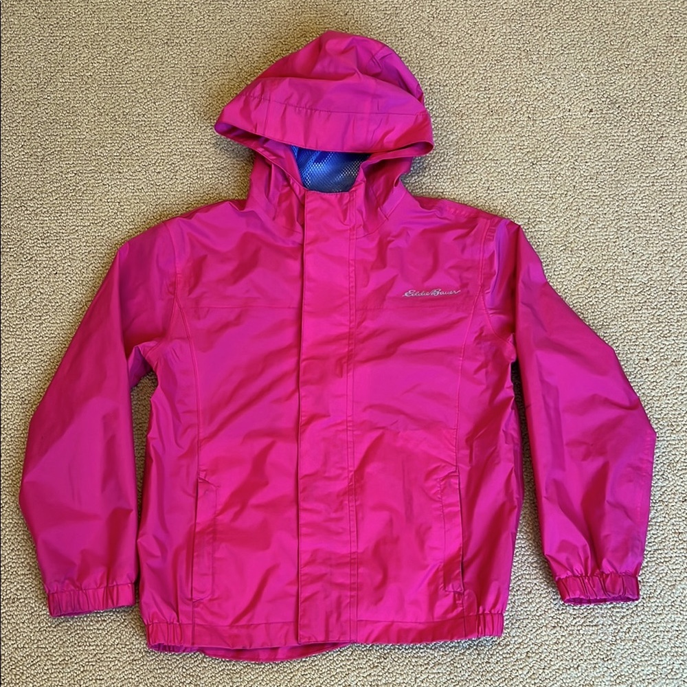 Eddie Bauer kids raincoat. Size XS (5/6). Pink with blue liner.